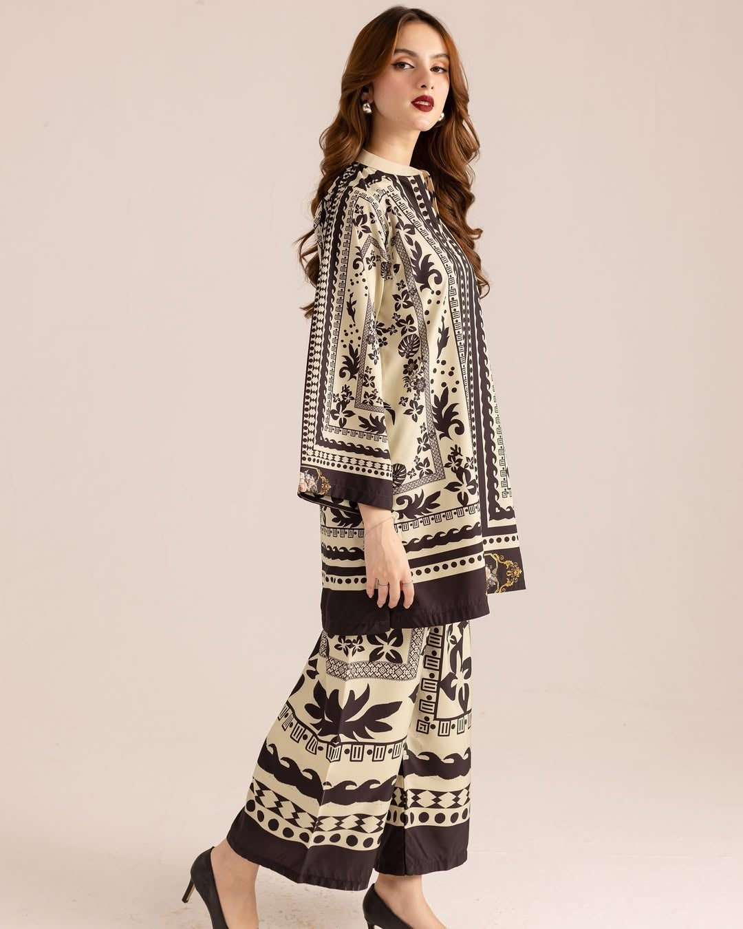 Crepe-Stitched Wrinkle Free & Flowy 2 piece printed Co-Ord Outfit | WDR-113