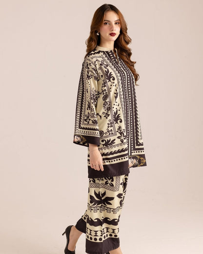 Crepe-Stitched Wrinkle Free & Flowy 2 piece printed Co-Ord Outfit | WDR-113
