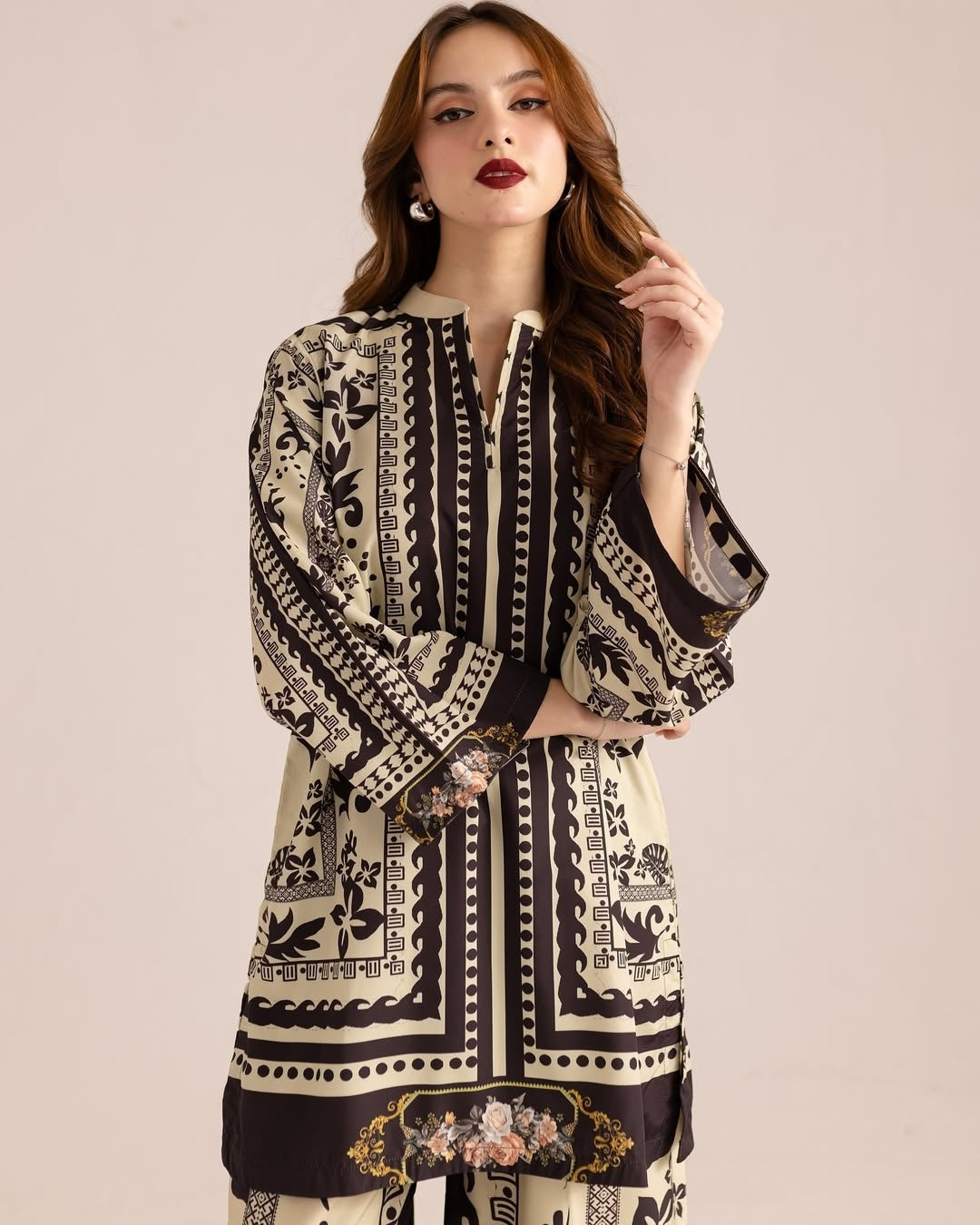 Crepe-Stitched Wrinkle Free & Flowy 2 piece printed Co-Ord Outfit | WDR-113